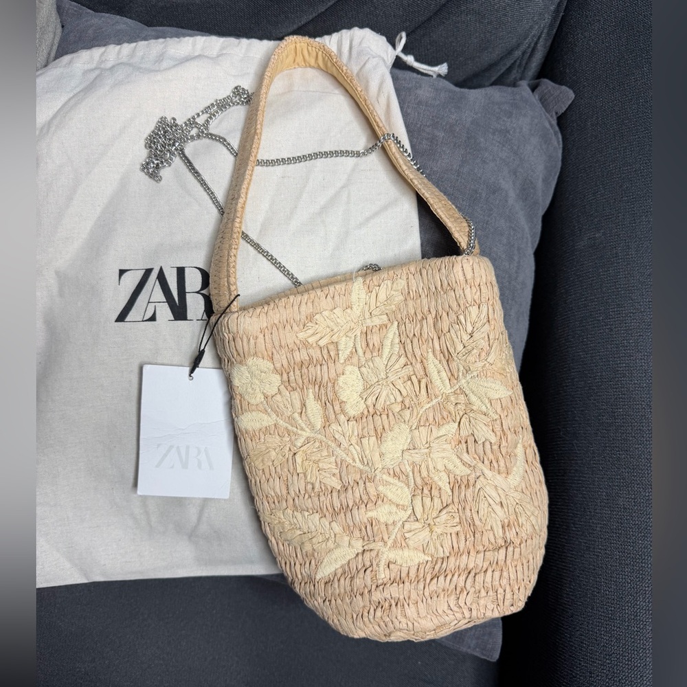 NWT Zara Woman BRAIDED BASKET BAG WITH FLORAL DESIGN - Picture 6 of 11